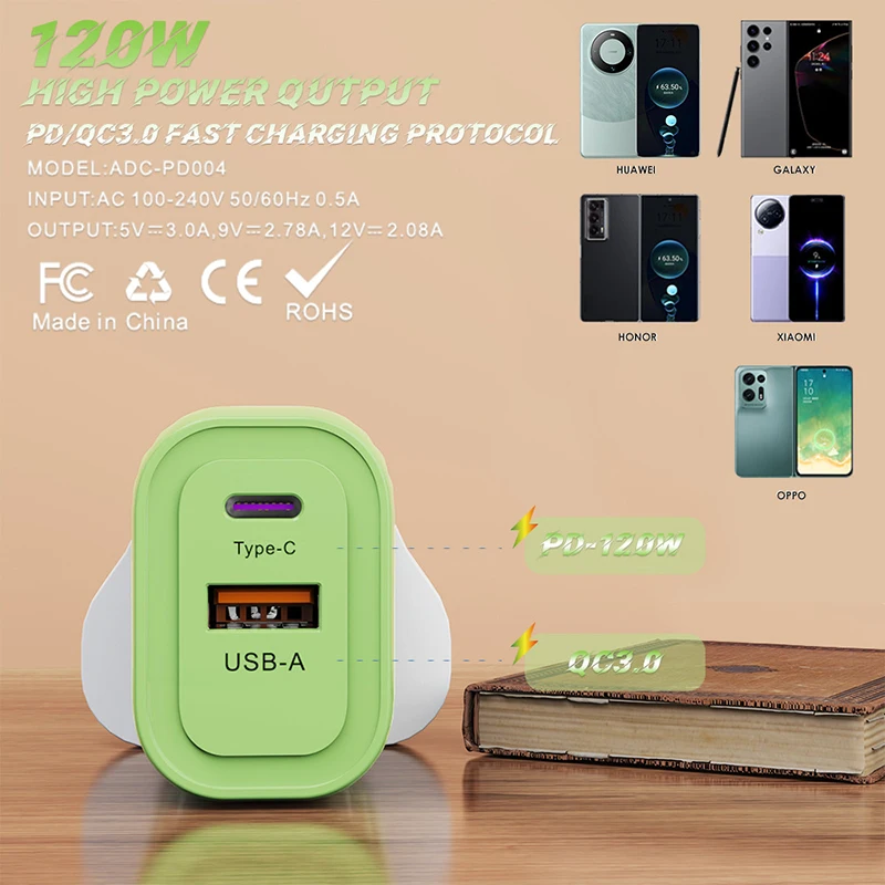 Xiaomi 120W Charger Fast Charging PD QC 3.0 USB Type C Charger Fast Charging EU/US/UK Plug Adapter For iphone 15 Samusng S23