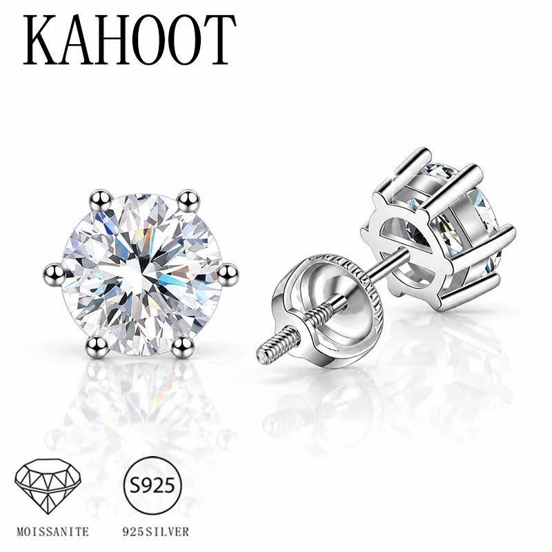 Unisex 925 Silber 6-Krappen-Ohrstecker mit rundem Moissanit (Erhältlich in 0,1 ct, 0,3 ct, 0,5 ct, 1 ct und 2 ct) – Detail 1