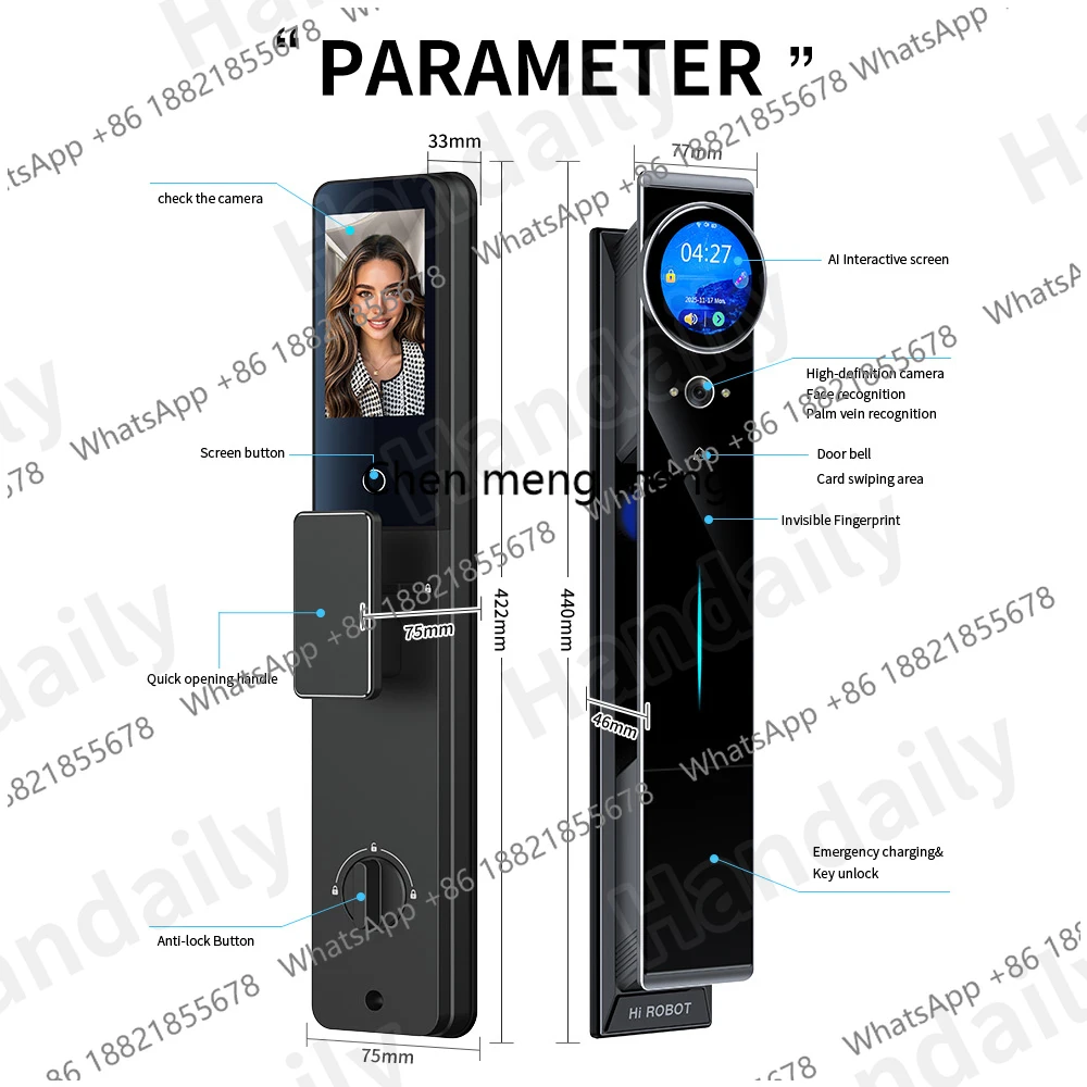 2025 New Ai Door Lock Nfc Speaker Ai Smart Door Lock Palm Vein Video Monitoring Intercom Face Recognition Tuya Lock