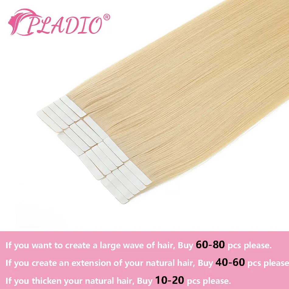 PLADIO Blonde Human Hair Tape In Extensions European Natural Hair Extension Adhesive Skin Weft 12