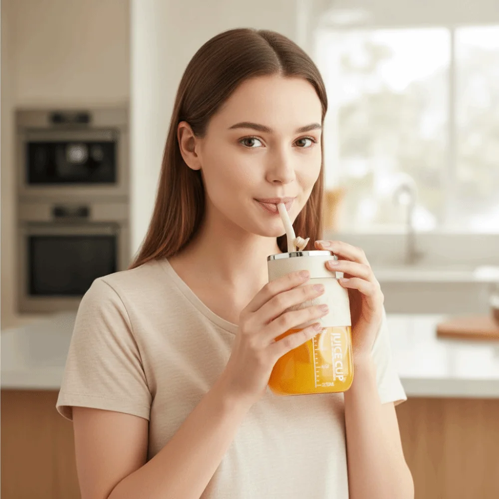 800 ML Portable Juicing Bucket with Straw and Strap Long Battery Life Juicer Cup Wireless Large Capacity Fruit Blender Cup