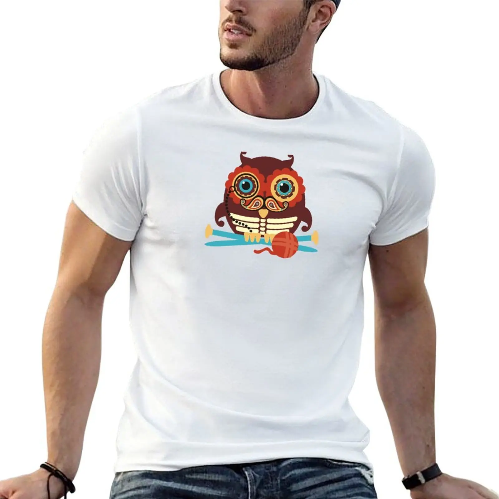 knitting needles owl paisley mustache steampunk skeleton T-Shirt topping rapper graphic tees shirts men