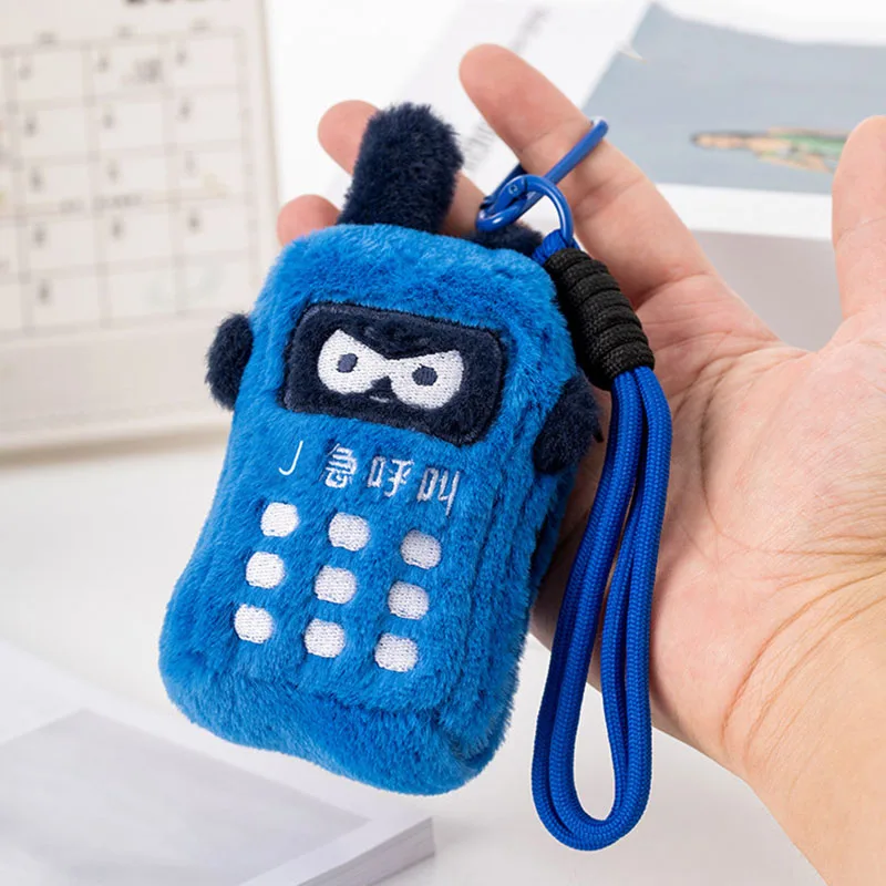 Police Walkie-talkie Interphone Coin Bag Pendant Bag Decoration Key Ring Chain Plush Package Toy Robot Doll Boy Girl Friend Gift