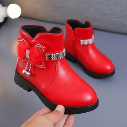 New Fashion Rhinestone Bow Kid Fashion Boots 2023 Girl Princess Boot WinterTassel Ankle Boot Plush Warm Kid Shoe Girl Short Boot