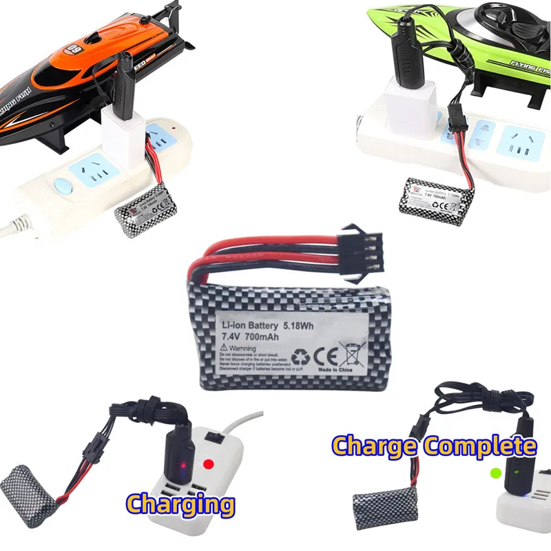 7.4V 700mAh LiPo Battery With USB Charging Cable For HJ812 HJ811 RC Ship,High-Speed Electric Fast Boat Battery With SM-4P Plug