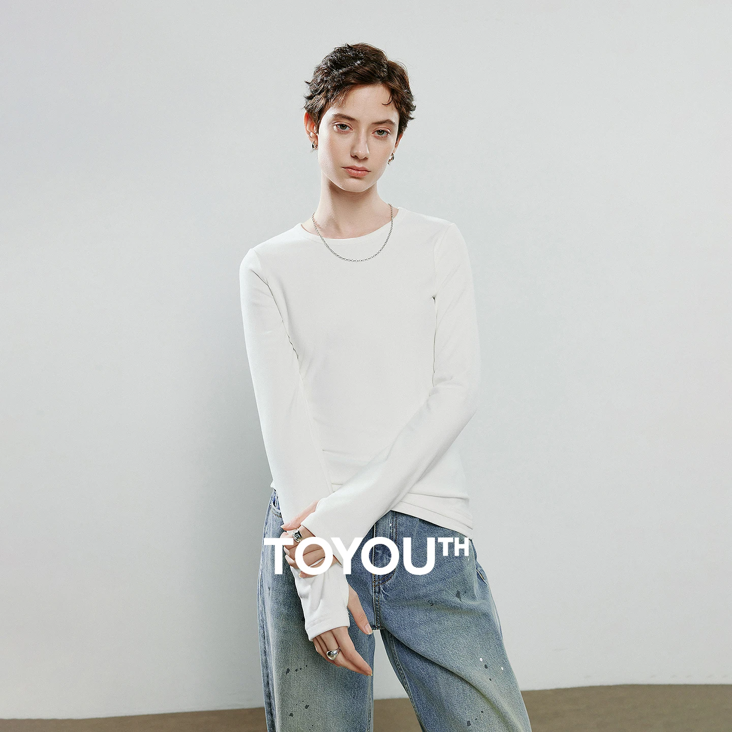

TOYOUTH Women Long-Sleeve T-Shirts 2025 Winter NewAsymmetric Slim-Fit Slimming Stylish Asymmetric Hem Irregular Base-Layer Top
