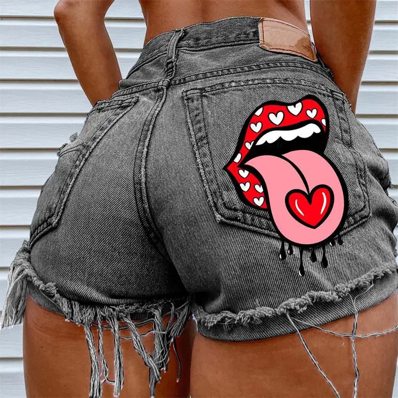 

Women's Denim Shorts 2024 Summer New Print Fashion Street Holiday Style Casual Plus Size Shorts