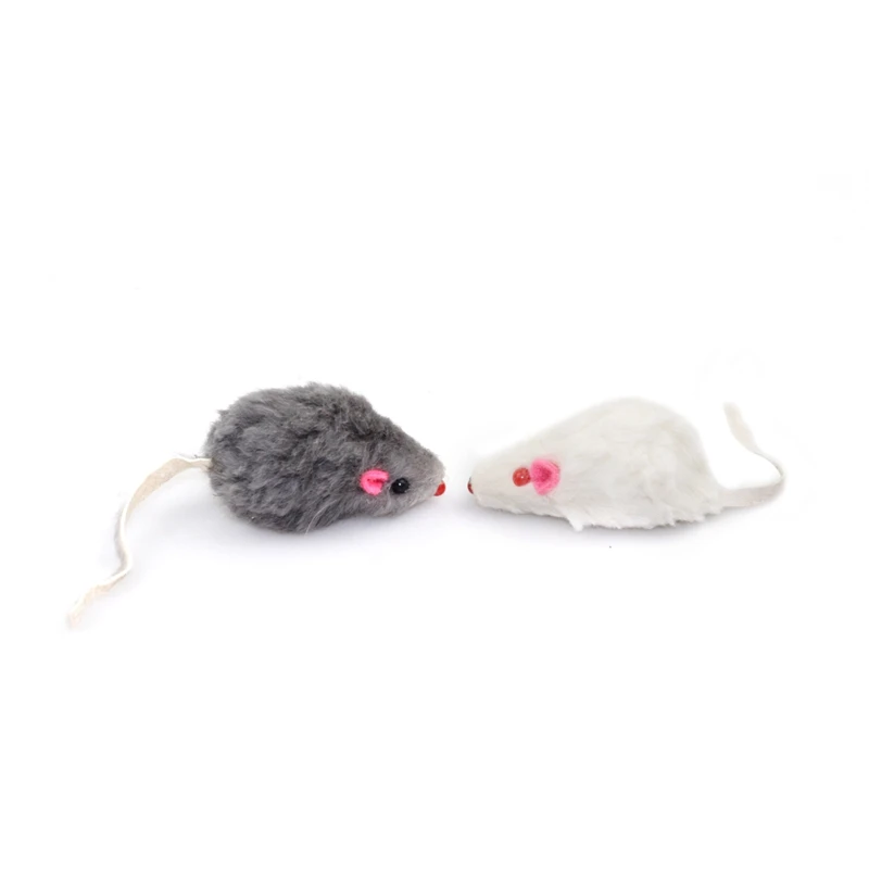 LJL-12Pcs False Mouse Cat Pet Toys Cat Long-Haired Tail Mice Sound Rattling Soft Real Rabbit Fur Sound Squeaky Cat Toy