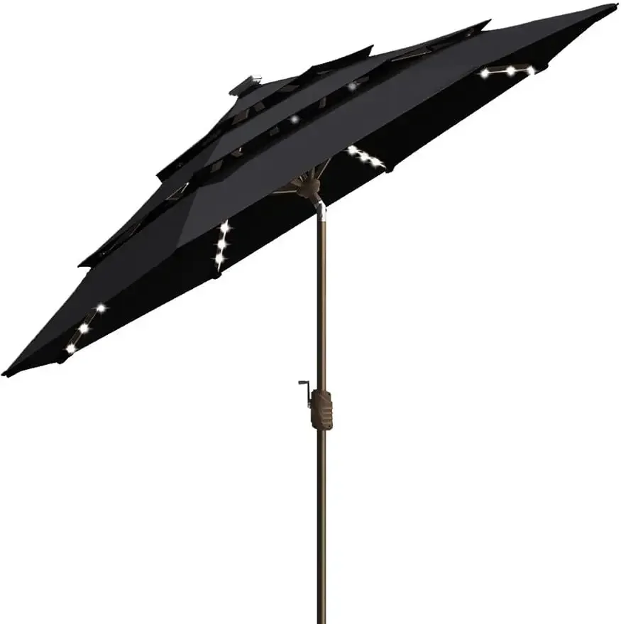 EliteShade-USA 10-Year Non-Fading Sunumbrella, Solar 9ft, 3 Tiers Market Umbrella, 80 LED Lights, Patio Umbrellas, Outdoor Table