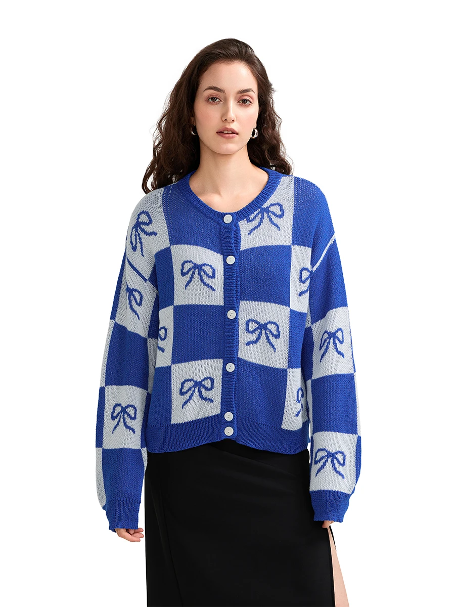 Женский вязаный кардиган с длинным рукавом и бантом на пуговицах, осенняя повседневная куртка, свитер