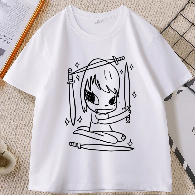 Man T Shirt Funny Cotton Tshirt Summer Yoshitomo Nara Fashion T-Shirts Casual Round Neck Printed T Shirt Unisex Short Sleeve