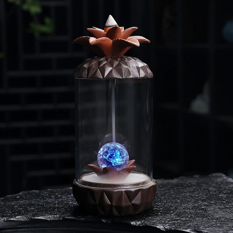 DSA purple sand windshield backflow incense burner, creative pineapple smoke backflow incense burner home ornament