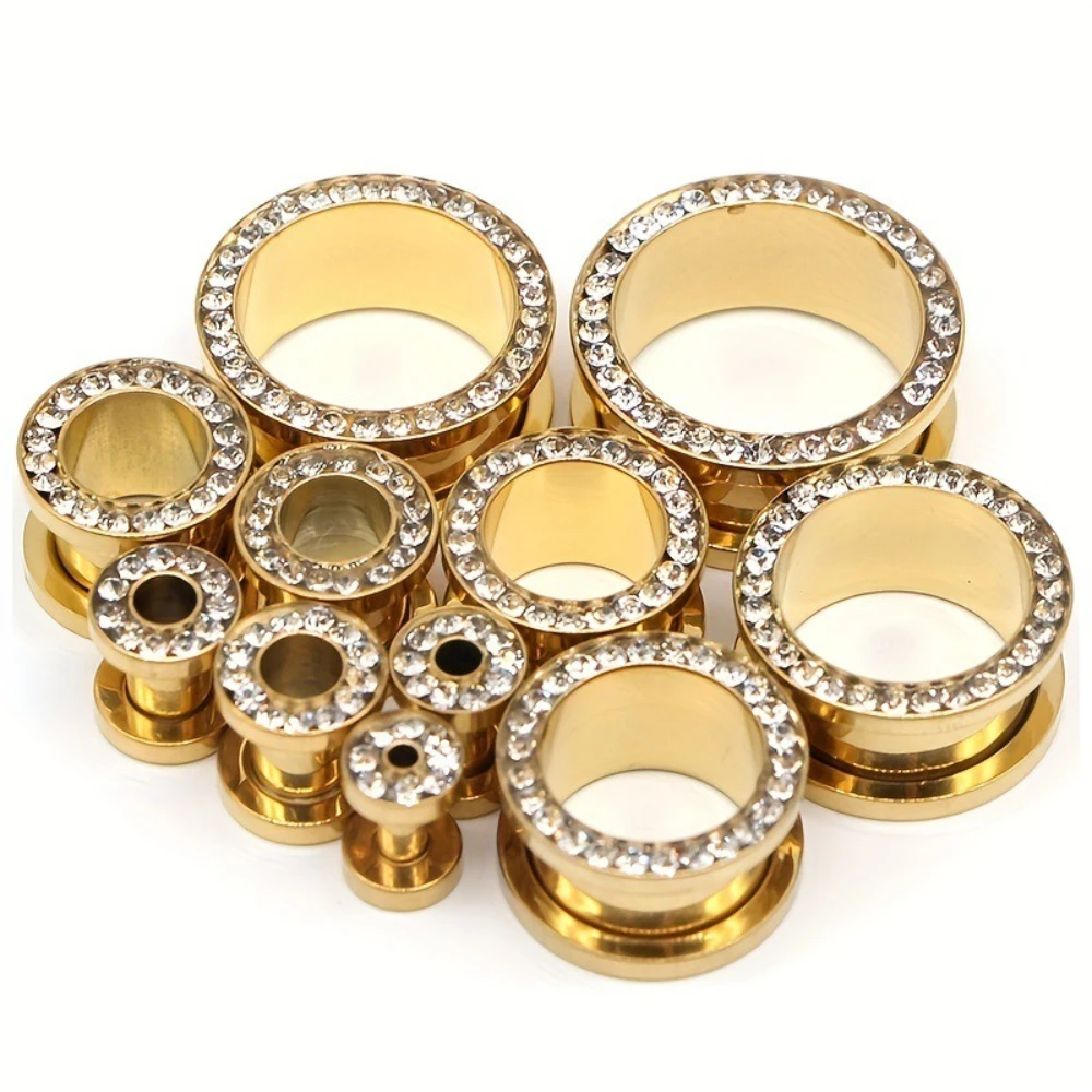 1 Pair Double Flare Stainless Steel Tunnel Specification Screw Gemstone Rhinestone Tunnel Plug Tensioner Jewelry 8G-5/8"