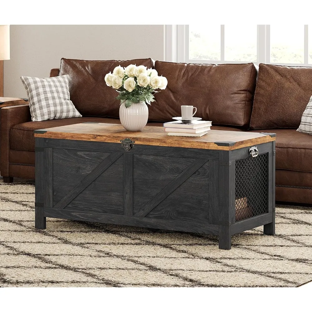 

Lift Top Coffee Table for Living Room,Farmhouse Coffee Table with Hidden Storage,Small Accent Furniture with Mesh Cabinet