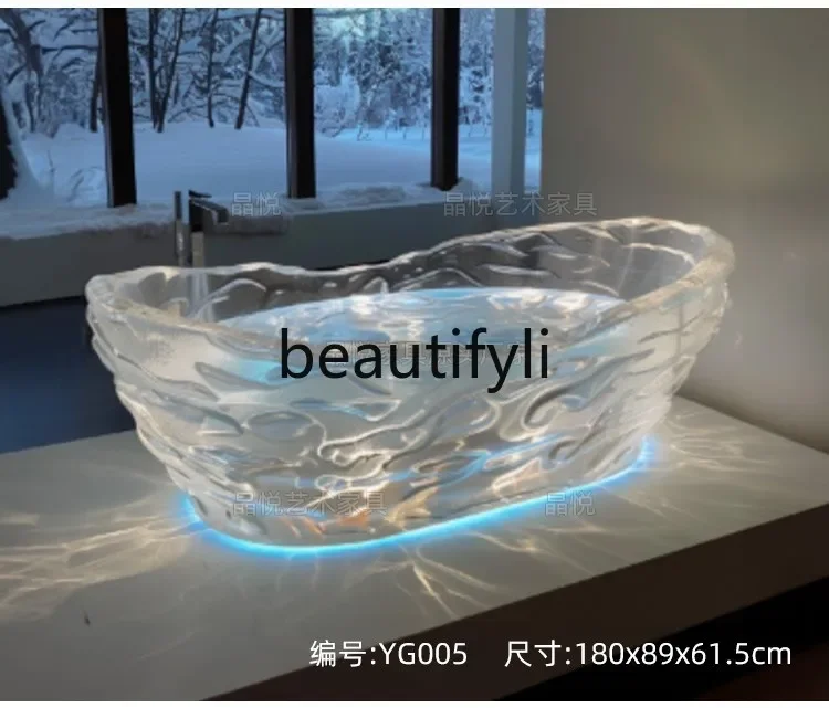 yj15 Transparent bathtub AI concept couple freestanding crystal corrugated resin bathtub
