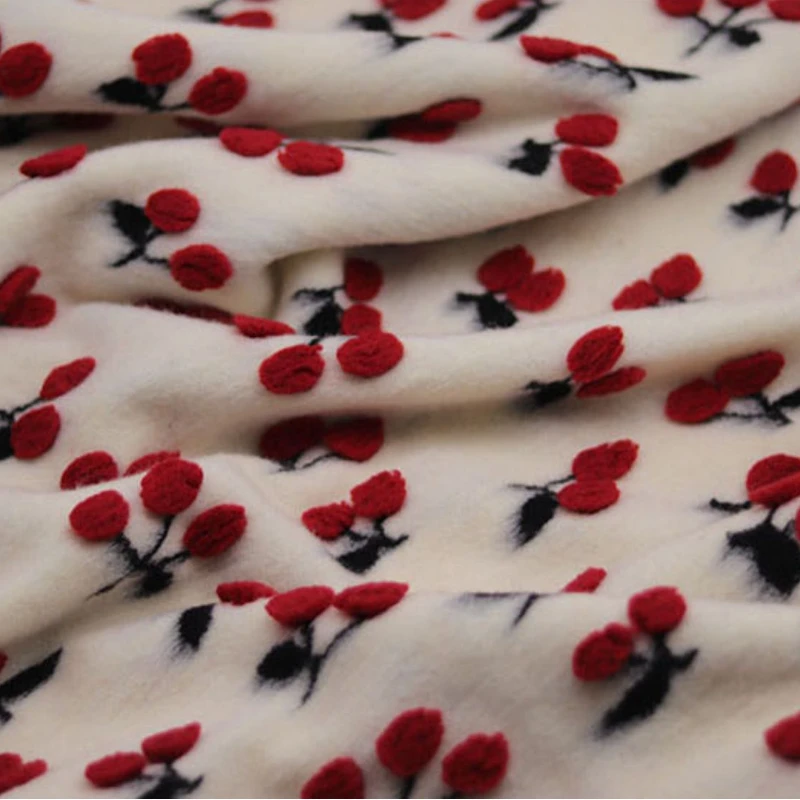 Red Cherry Woolen Fabric Soft Comfortable for Clothing Skirt Creative Designer Diy Sewing Material Wholesale Cloth