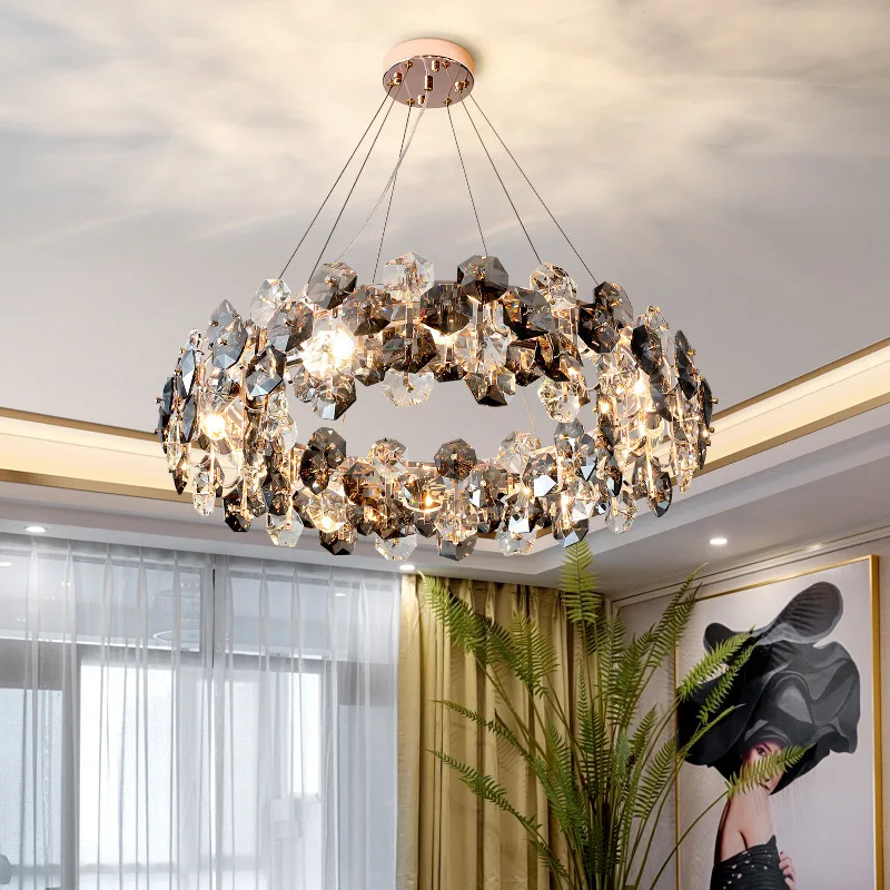 Modern Luxury Bedroom Plated Gold Metal E14 Led Pendant Lights Lustre Hexagon K9 Crystal Cable Hanging Lamp Foyer Suspend Lamp