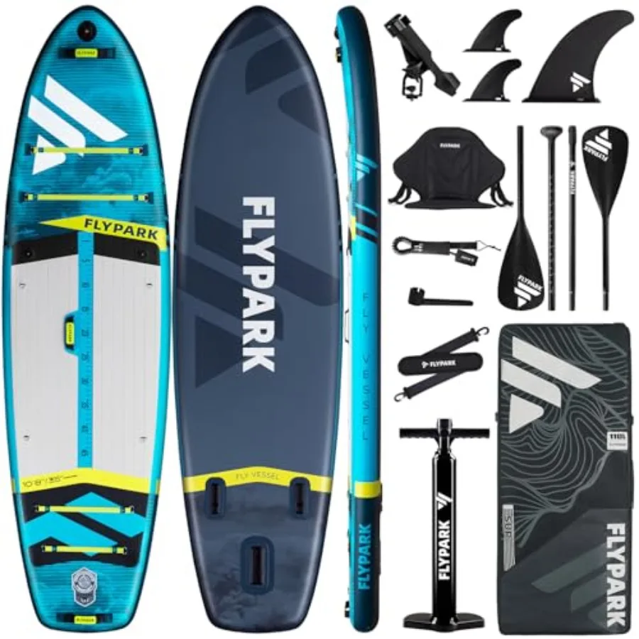 Fishing family use inflatable paddle board PVC material blue extra wide for stability supports 430lb/3 people includes camera m