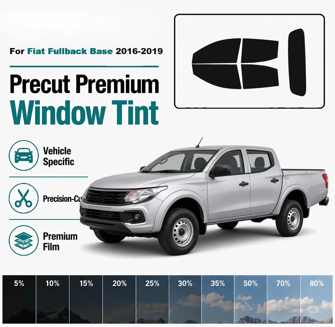 For Fiat Fullback Base 2016-2019 Pre-Cut Window Tint Film Vehicle-Specific Full Kit Front & Rear Windows Precision-Cut