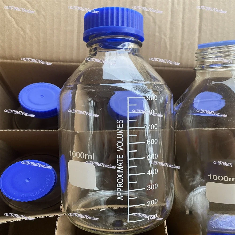 1000Ml 1L Transparent Blue-capped Glass Bottle, Silk-capped Glass Bottle, Screw-capped Blue-capped Bottle, Threaded Mouth with