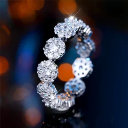 Charm Female White Zircon Stone Round Ring Vintage Rose Gold Silver Color Wedding Band Jewelry For Women