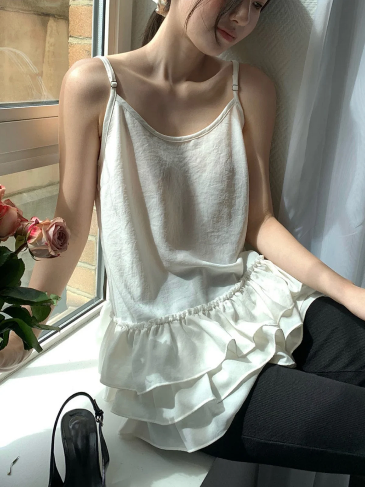 Lente 2025, off-shoulder dames Dr. Fre Age-Defng Wood ain-design hoge taille A-lijn rok Koreaanse Sle pendelen