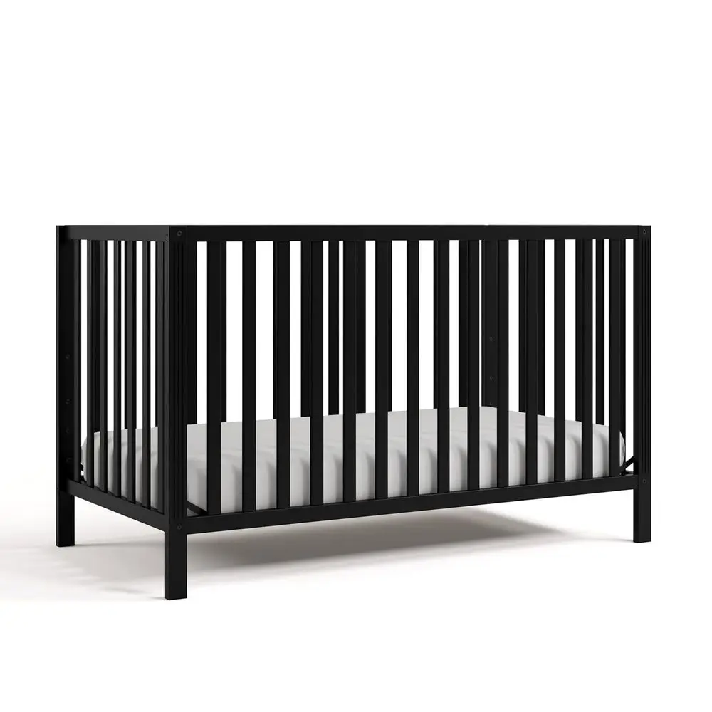 5-in-1 Black Convertible Crib with GREENGUARD Gold Certification, Stand Crib Mattress, Converts to Toddler Bed, Daybed, Full Bed
