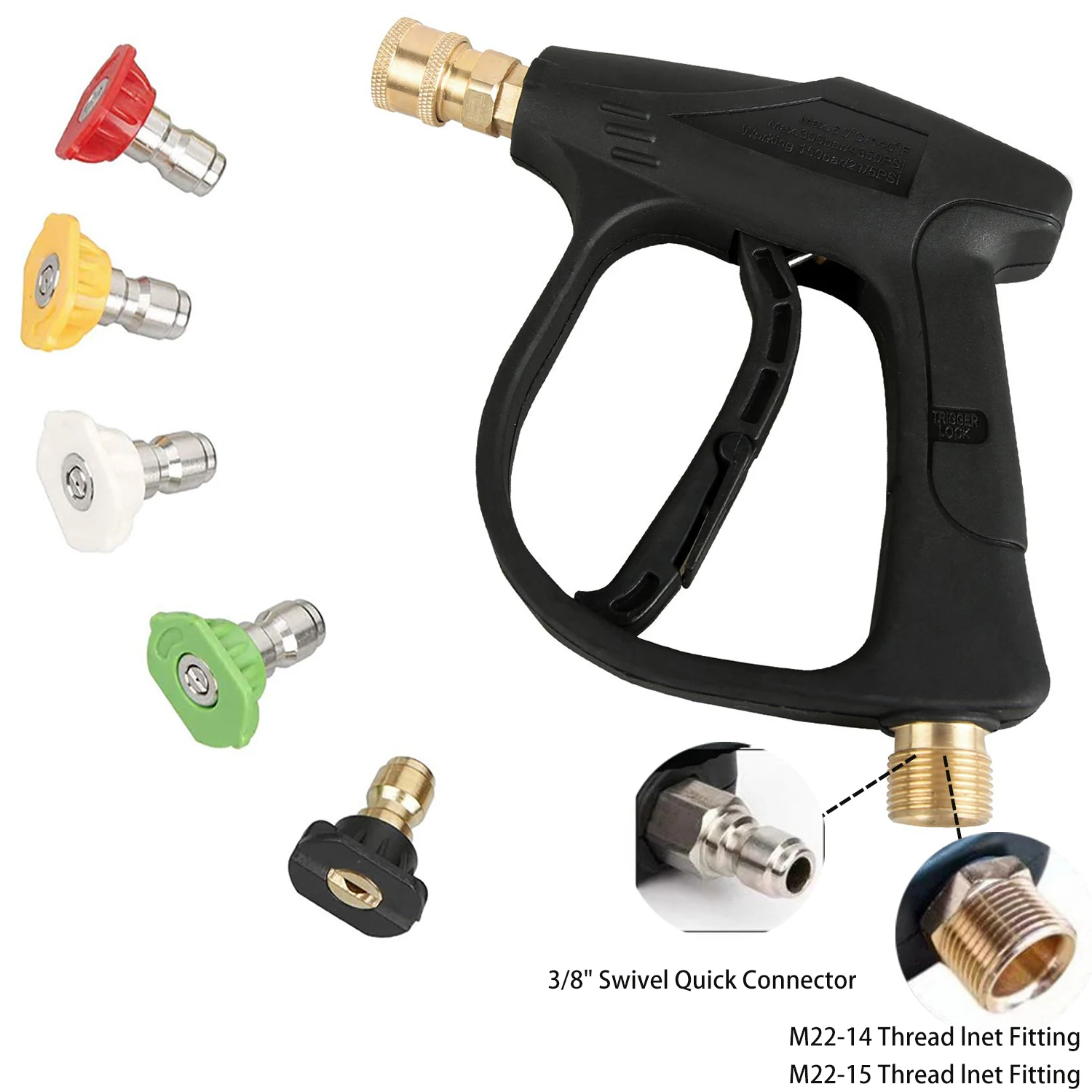 Short Handle High Pressure Washer Gun with 5 Replacement Spray Nozzle Tips  For Car Washing And Garden Cleaning Tools