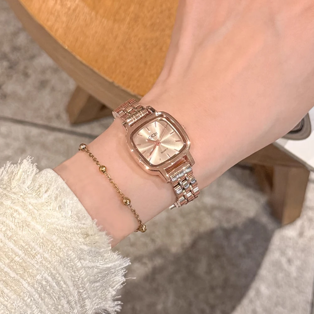 مزاجه الموضة الحد الأدنى الفاخرة حزام فولاذي مربع صغير مع ساعة كوارتز نسائية #2
