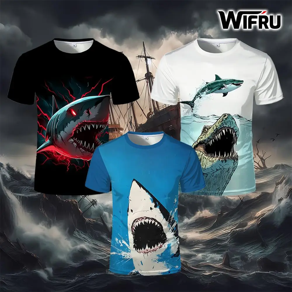

Fierce Shark Graphic T-shirt WIFRU Breathable Quick-drying Short-sleeved Tops Unique Personality Harajuku 3d Print Streetwear