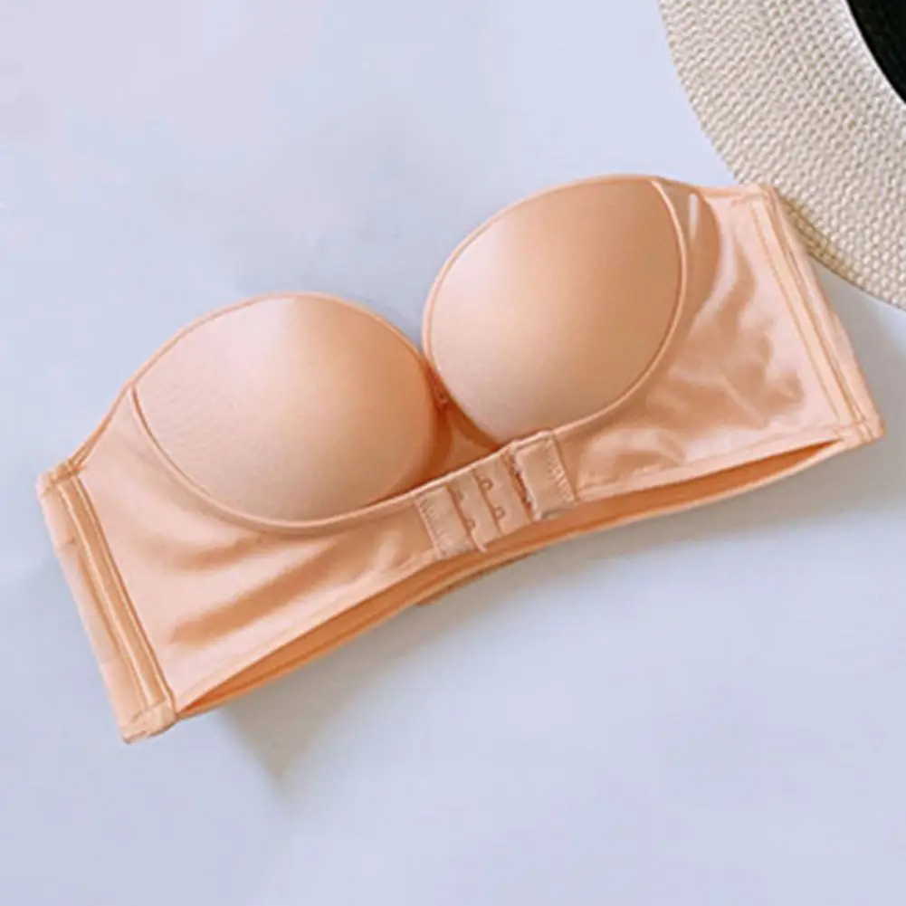 Women Push-up Bra 3/4 Cup Bra Front Closure Strapless Bras for Women Sexy Push Up Bandeau Brassieres with Solid Colors 3/4 Cup