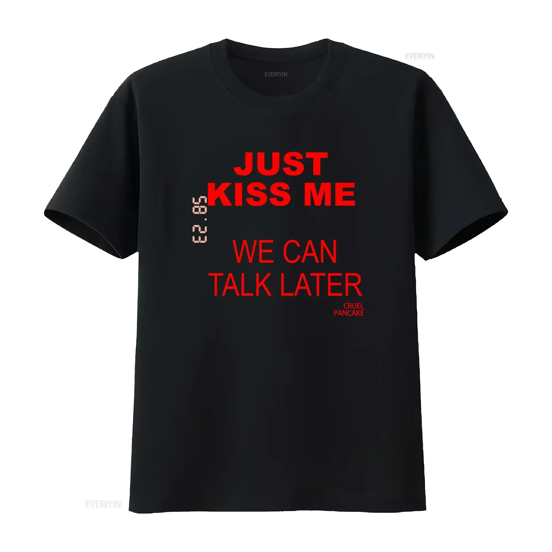 Camiseta JUST KISS ME, We Can Talk Later, Cruel Pancake, Inspiradora, Divertida, Española, Vintage, Lavada, Ropa de Diseñador para Hombre, Elegante