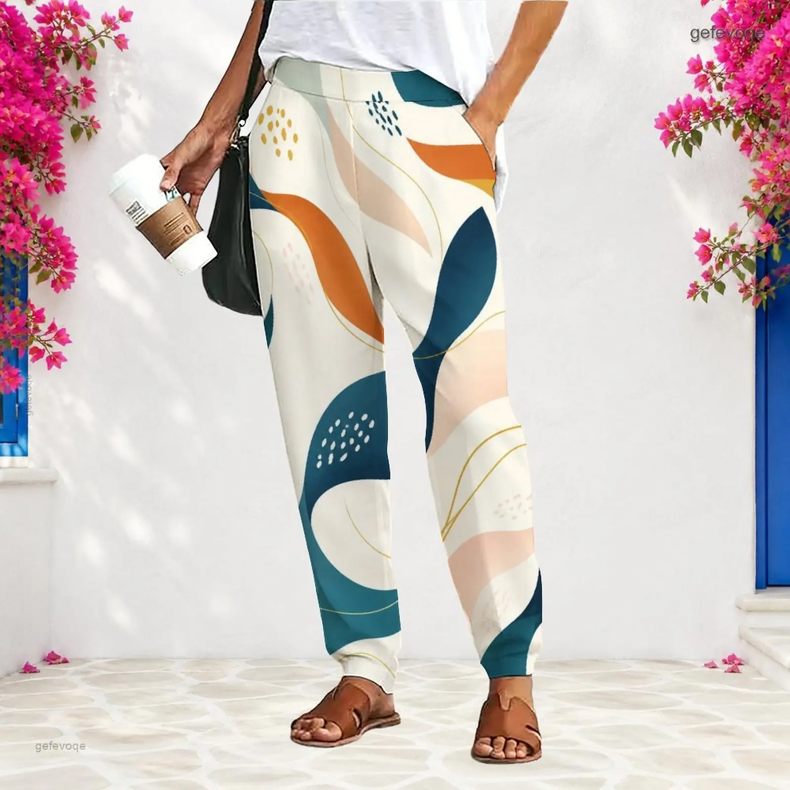 Women Pants with Print Loose Fit Straight Leg Long Length