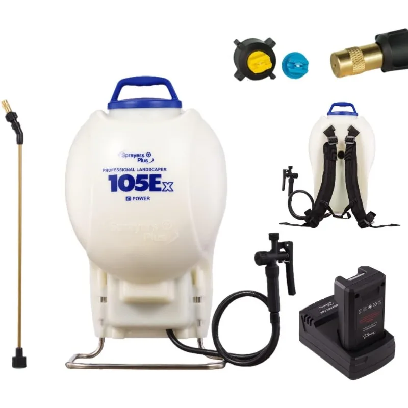 Sprayers Plus 105Ex Effortless Backpack Sprayer - 20V Lithium Long Battery Life with High Grade Seals&O-ring,Brass Wand & Nozzle