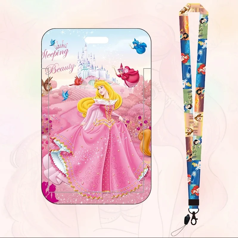 Disney Princess Frozen Anna Elsa PVC Card Cover Cinderella Alice Snow White Ariel Student Campus Card Holder Case Neck Lanyard