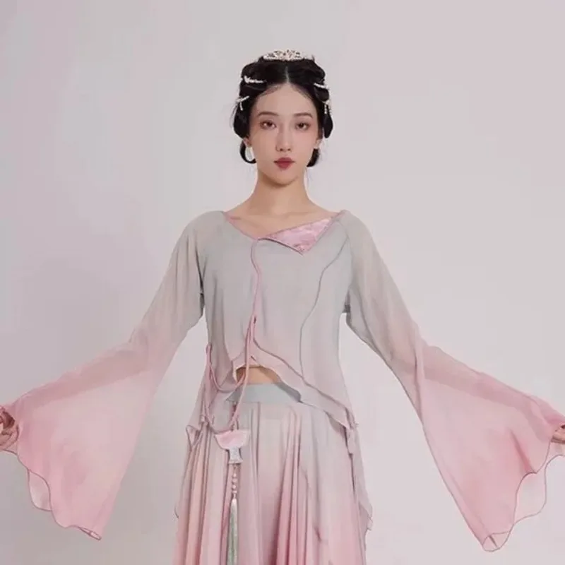 Flowing Gradient Dance Set - Celestial Dance Suit Women Tops & Skirt, Chinese Classical Practice & Performance Outfit