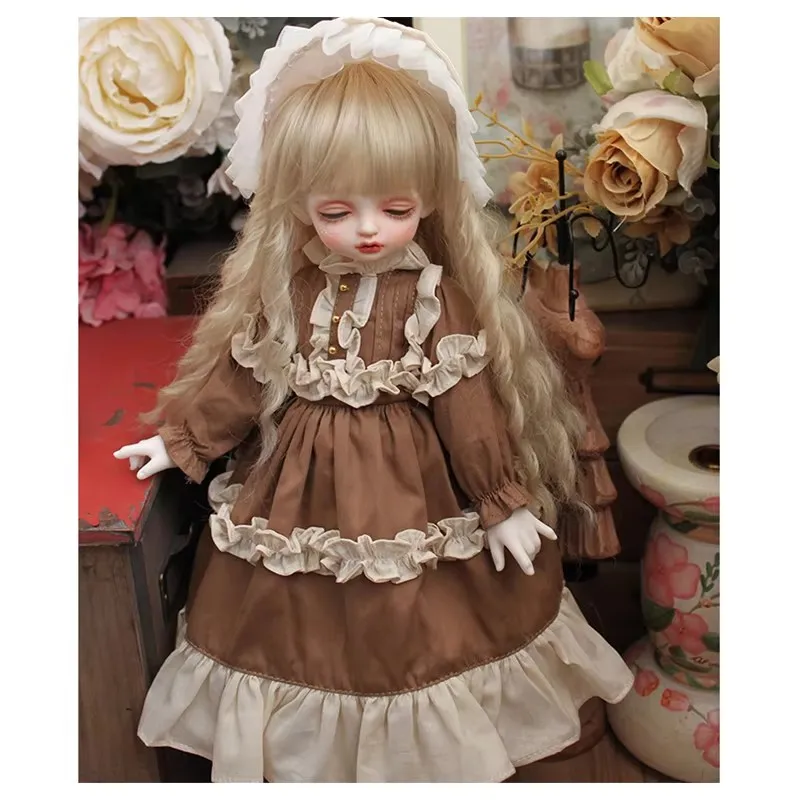 Dark Brown BJD Doll Dress with Hat 1/6 1/4 Scale Compatible Blyth Doll Clothes for 1/3 1/4 BJD Doll Accessories