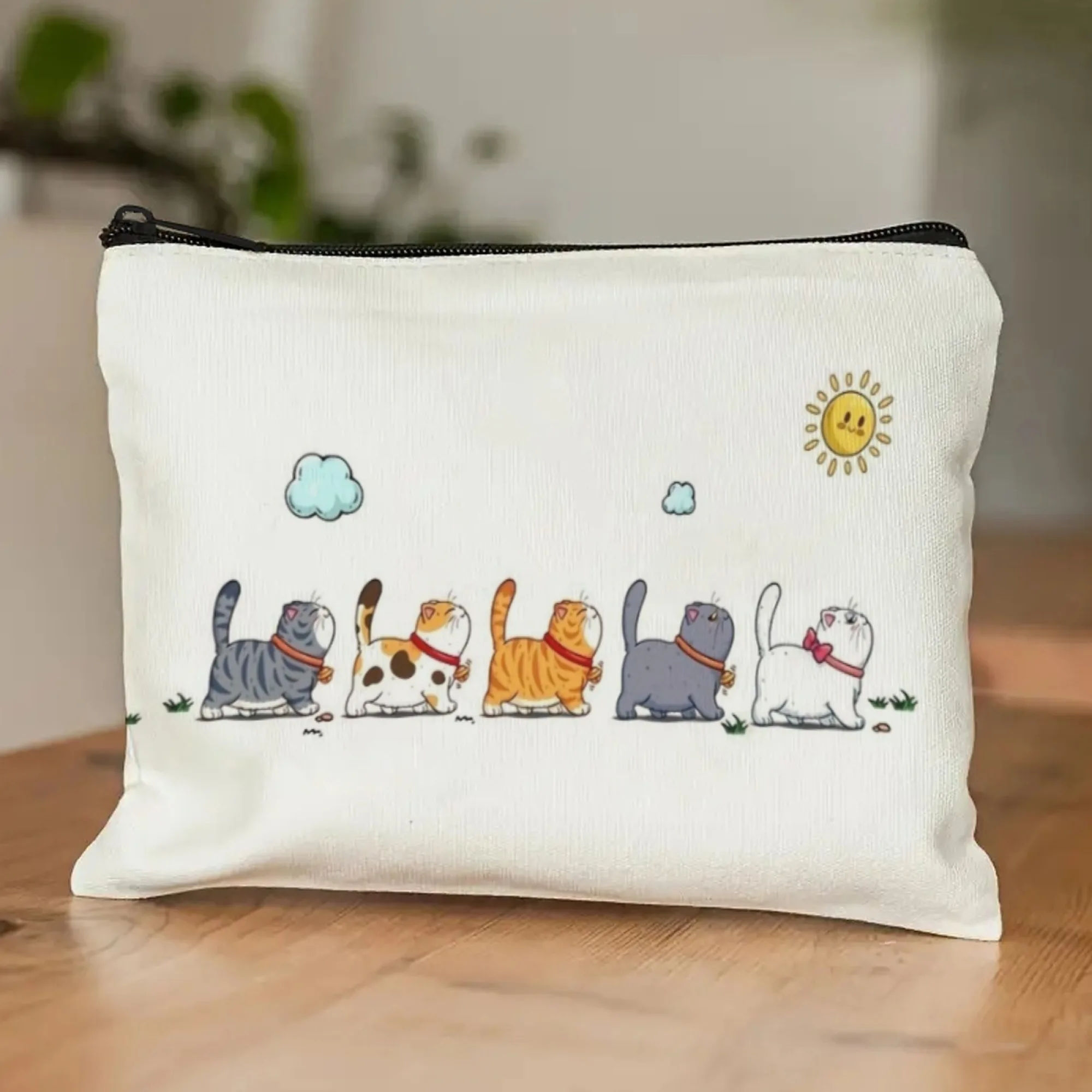 New cute Women's Cosmetic Bag Portable Cartoon Cat Team print Sanitary Napkin Storage Bag Commuter Coin Key Bag Card Bag