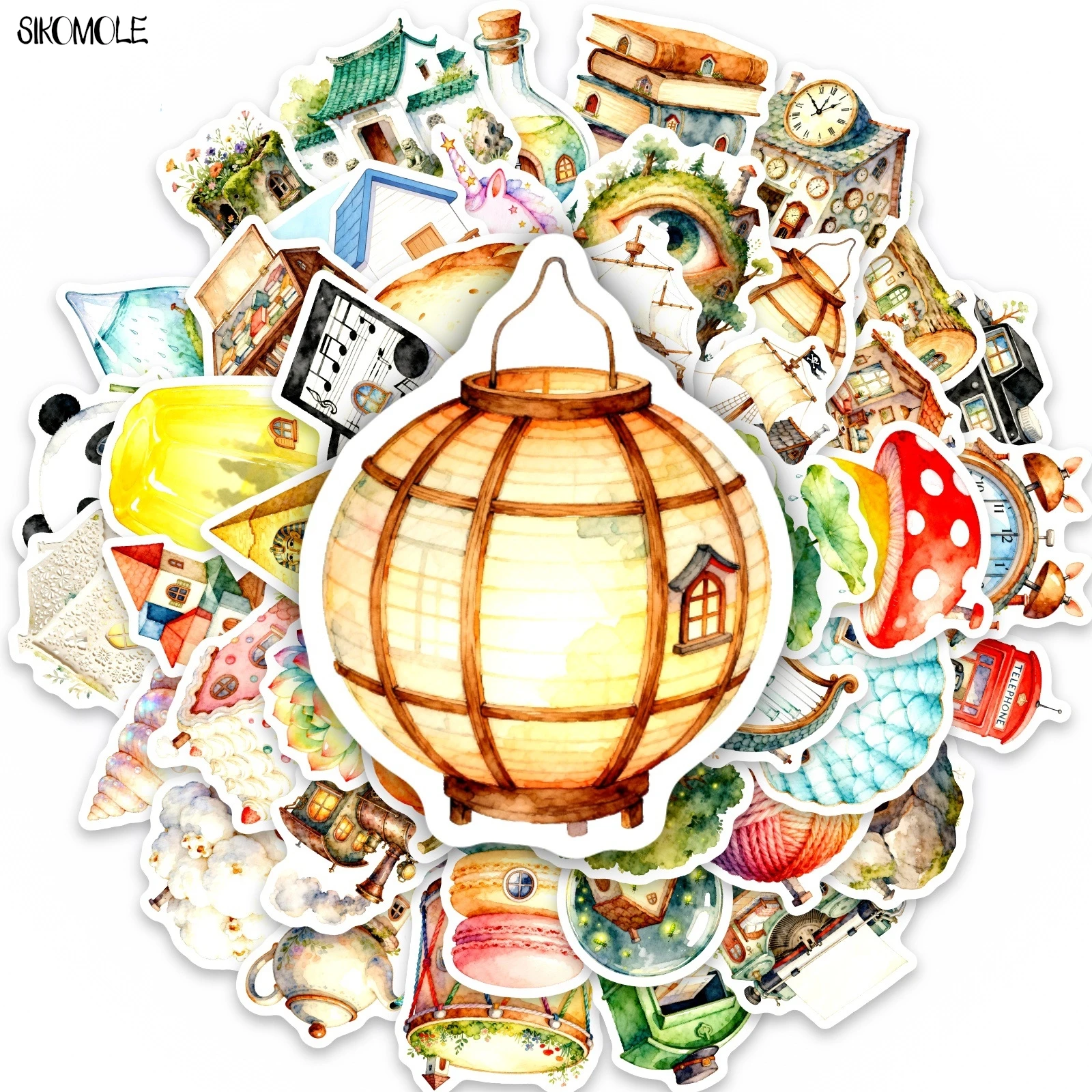 

10/30/50PCS Watercolor Fantasy Fairy Tale House Stickers Book DIY Skateboard Guitar Luggage Suitcase Decoration Graffiti Sticker