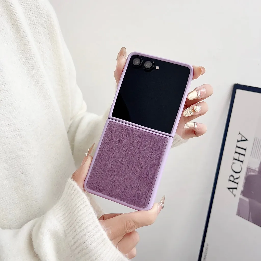 For Samsung Galaxy Z Flip7 Solid-colored Plush Case For Samsung Galaxy Z Flip 7 6 5 4 3 5G ZFlip5 Flip6 Flip7 Protective Cover