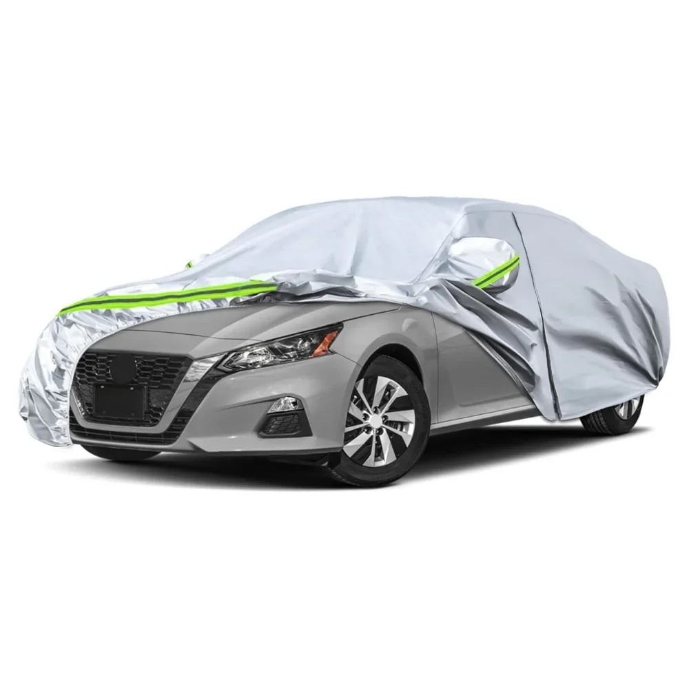 Car Cover For Nissan Altima2002-2025 Silver All Weather With Zipper Door Windproof Band For Snow Rain Dust Hail Protection