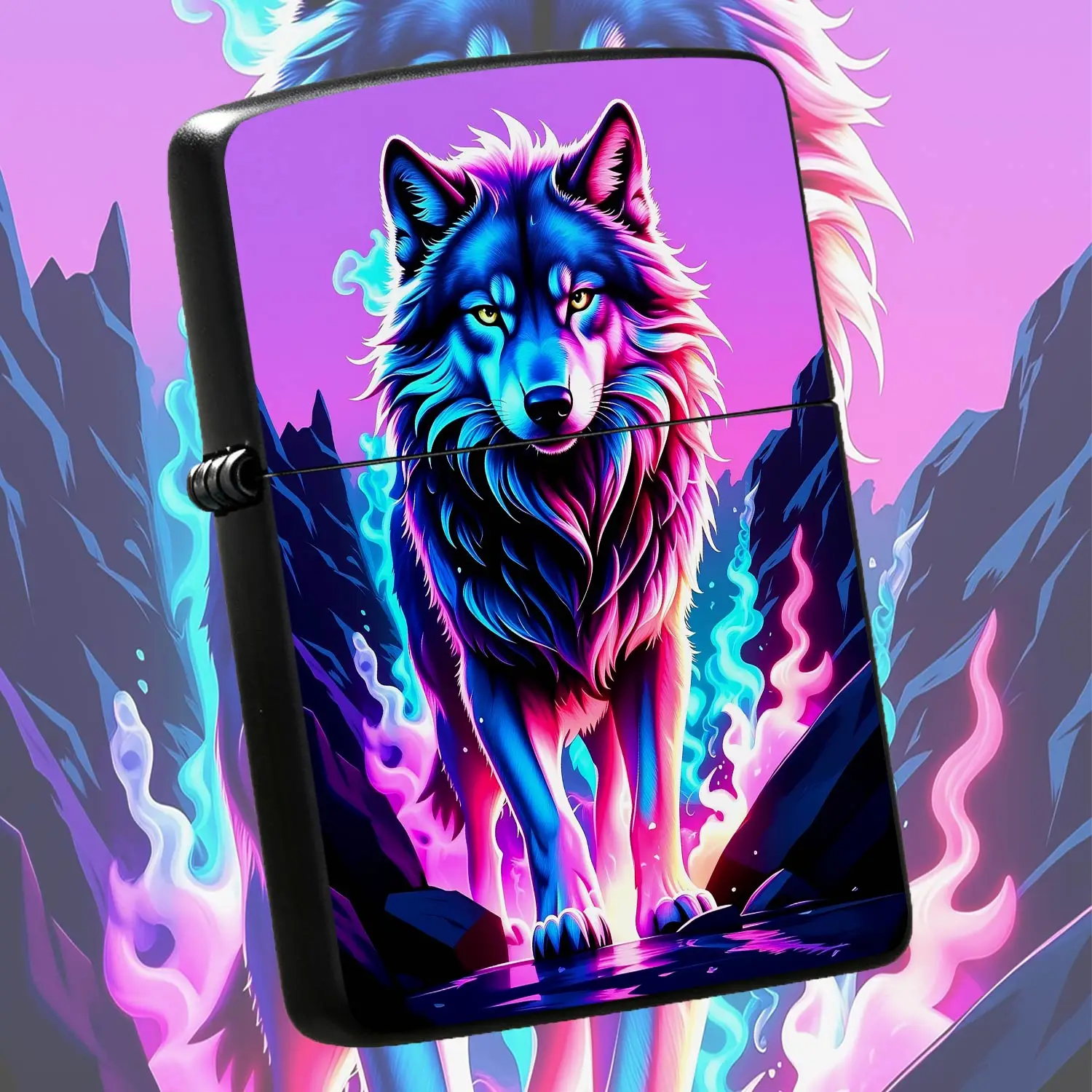 Vibrant Neon Gradient Wolf Pattern Portable Igniter, Stylish Eye-catching Versatile Accessory for Daily Outdoor Travel Home Use, Ideal Unique Gift Choice for Gifting on All Occasions A Humorous And Interesting Lighter