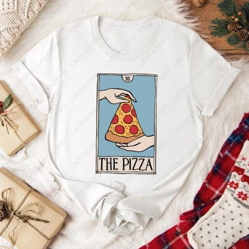 The Pizza Slice Tarot Card Graphic Funny Design Tops Cool Unique Food Casual Tees Men Women Cotton Vintage Unisex Adult Tshirt