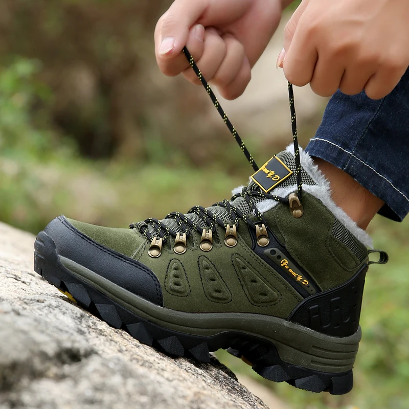 Winter Men High Top Hiking Boots - Anti Slip Plush Insulation Durable Suitable for Outdoor Adventure Camping Hiking Boot Design