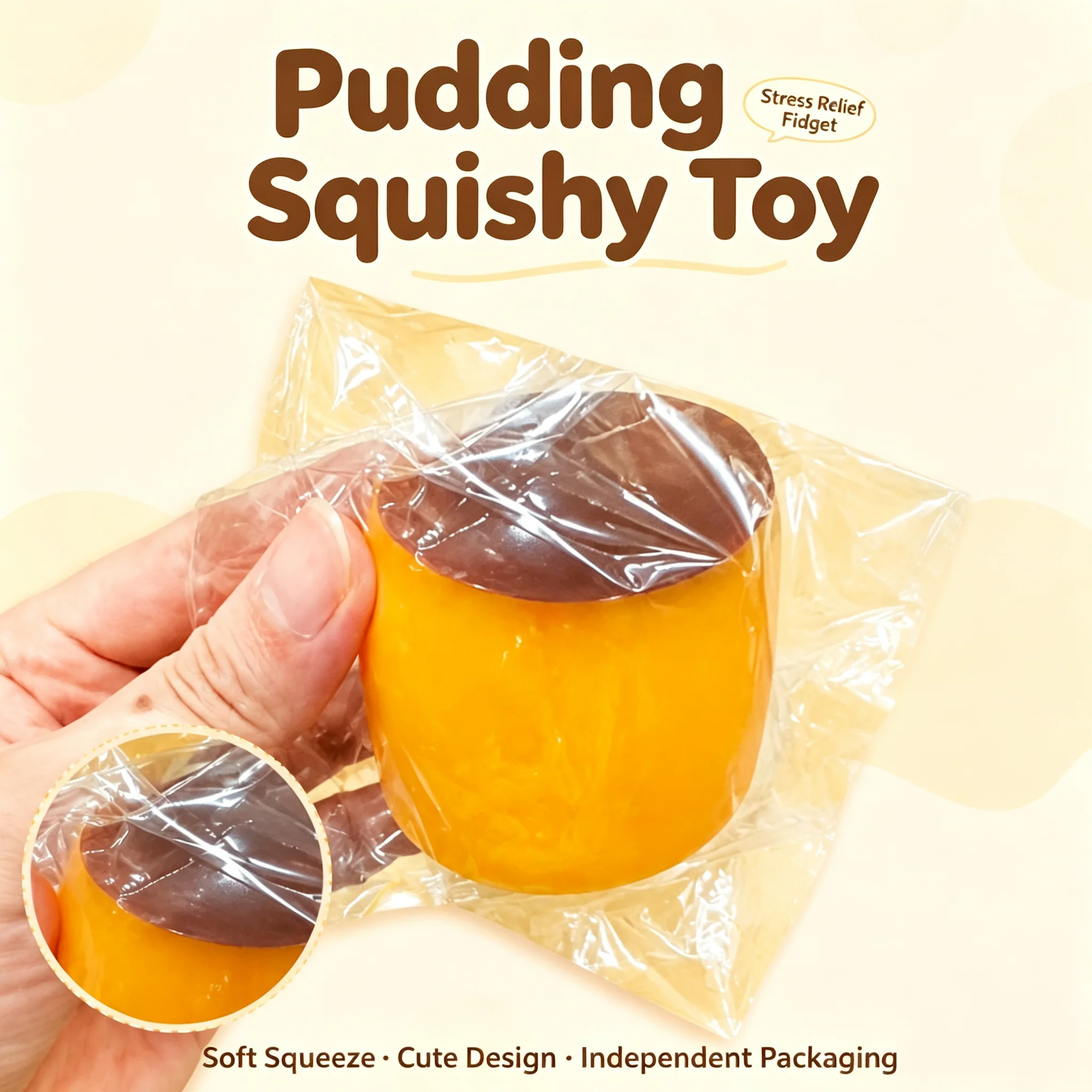 Caramel Pudding Soft Squishy Squeeze Toy, ASMR Sensory Fidget Stress Relief Ball Adult Anti Pressure Desk Decor Novelty Gift