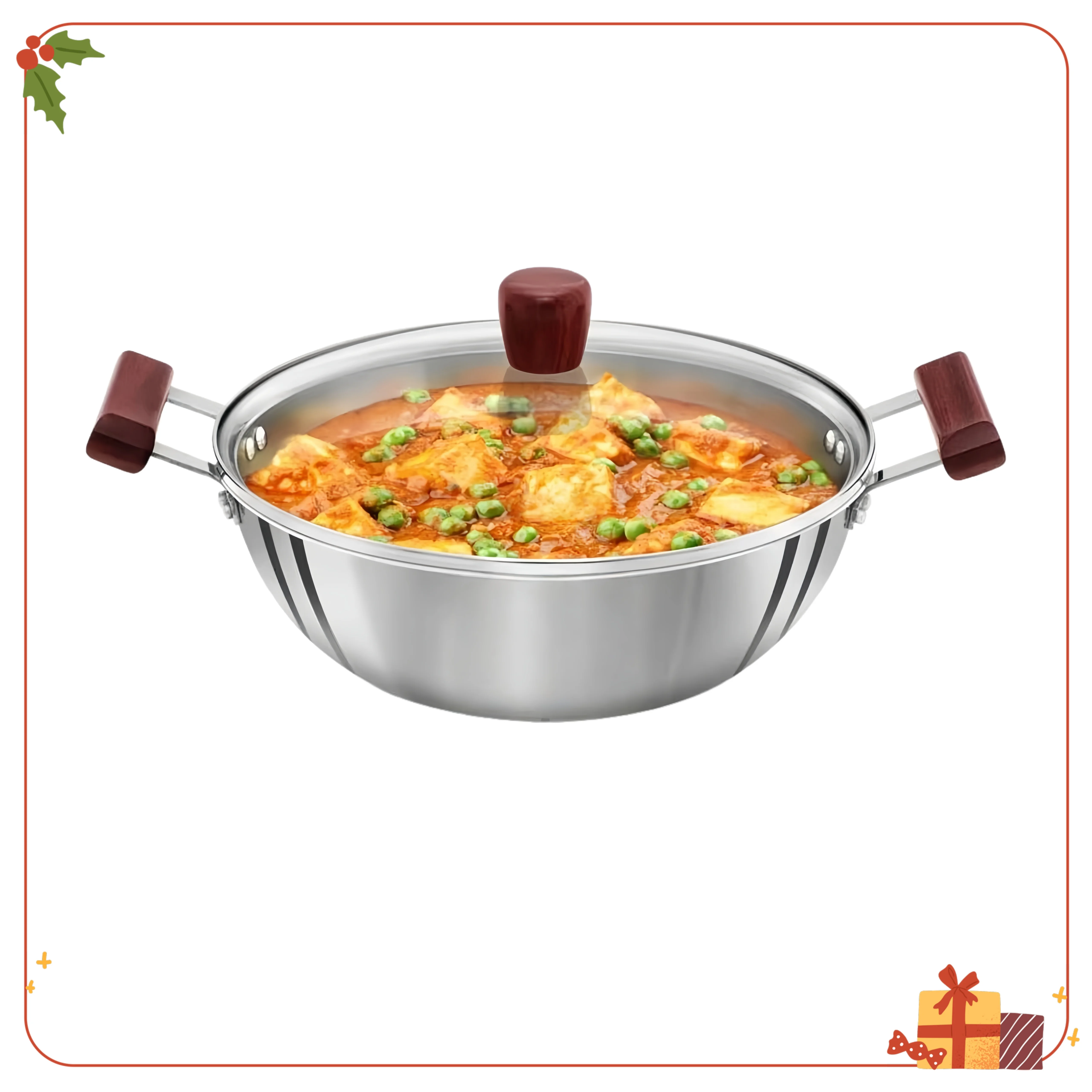 

Трехслойная индукционная 4-литровая нержавеющая сталь со стеклянной крышкой, сковорода для индийской кухни и жарки