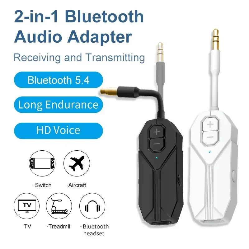 2 In 1 Bluetooth 5.4 Audio Receiver Transmitter Hifi Stereo Wireless Adapter 3.5MM AUX With Mic For Airplane TV PC Car Speaker