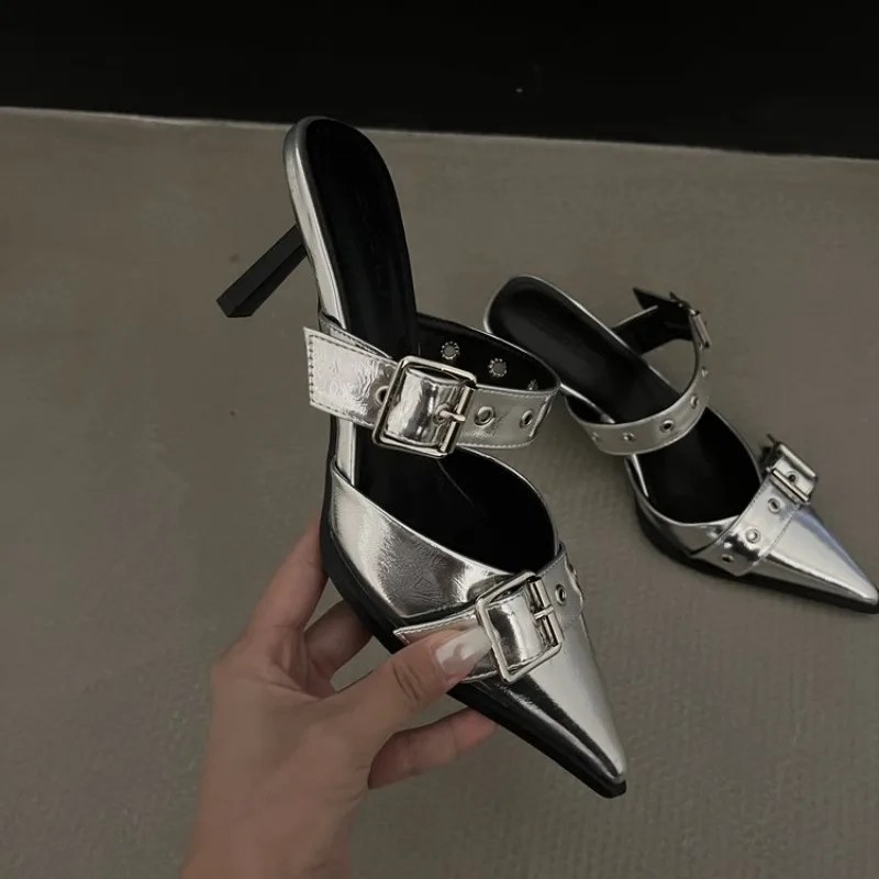 Punk Goth Metallschnalle High Heels Damensandalen Sommer Spitze Silberne Partyschuhe Modische Damenpumps Schuhe Tacones – Detail 6