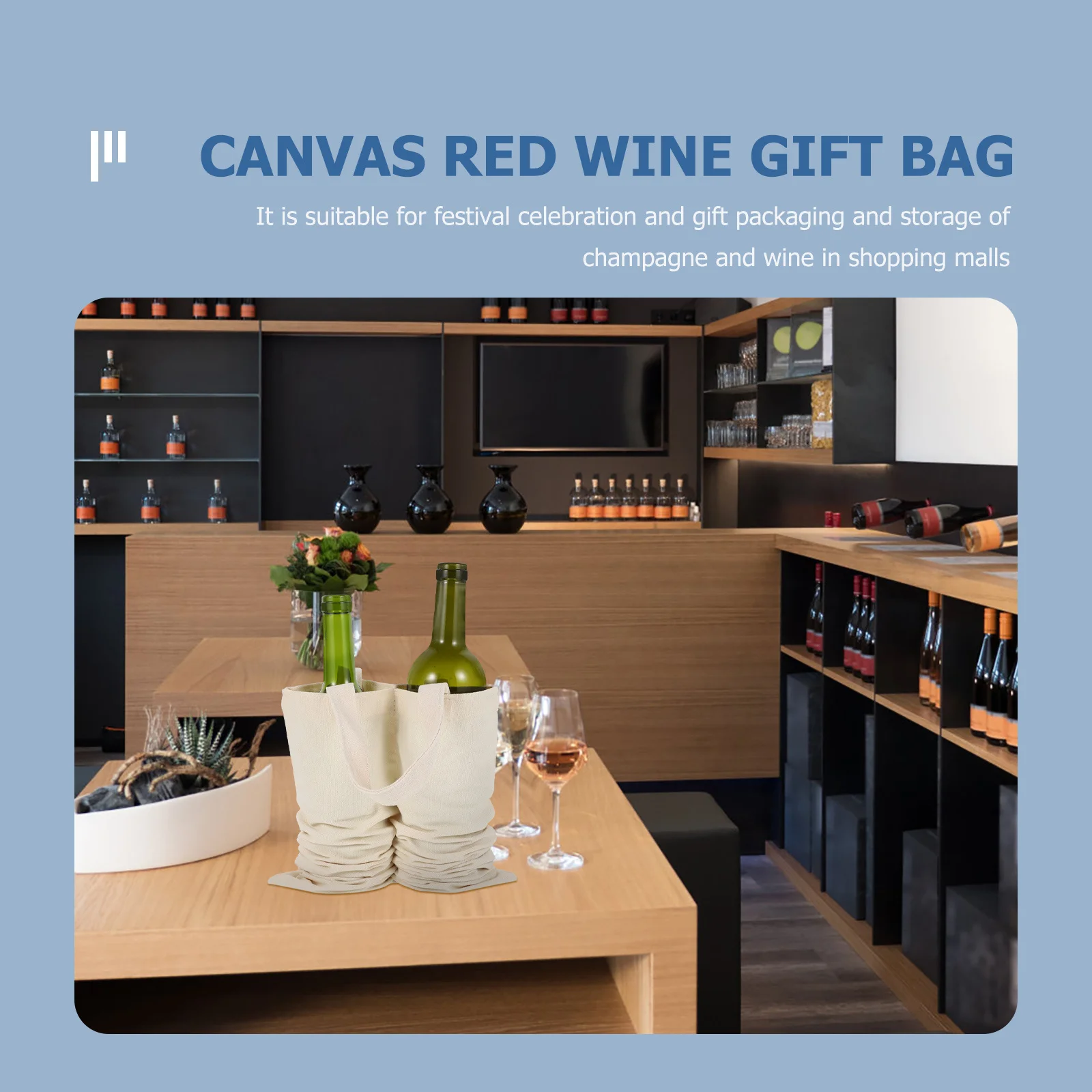 

2Pcs Wine Pouch Canvas Bag Foldable Washable Tote Carrier High Quality Wiring Fine Workmanship Excellent Holder