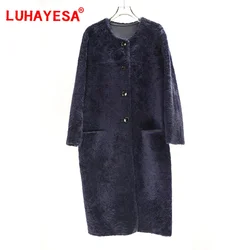 2024 Luhayesa Australia Merino Sheepskin Shearling Fur Clothing Women Winter Long Real Fur Coat